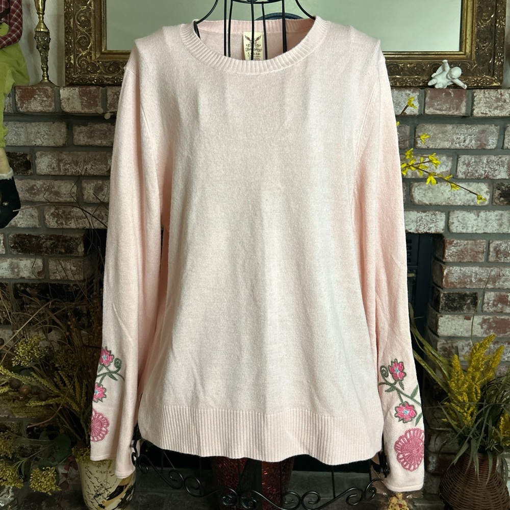 Faded Glory Pink Floral Bell Sleeve Sweater